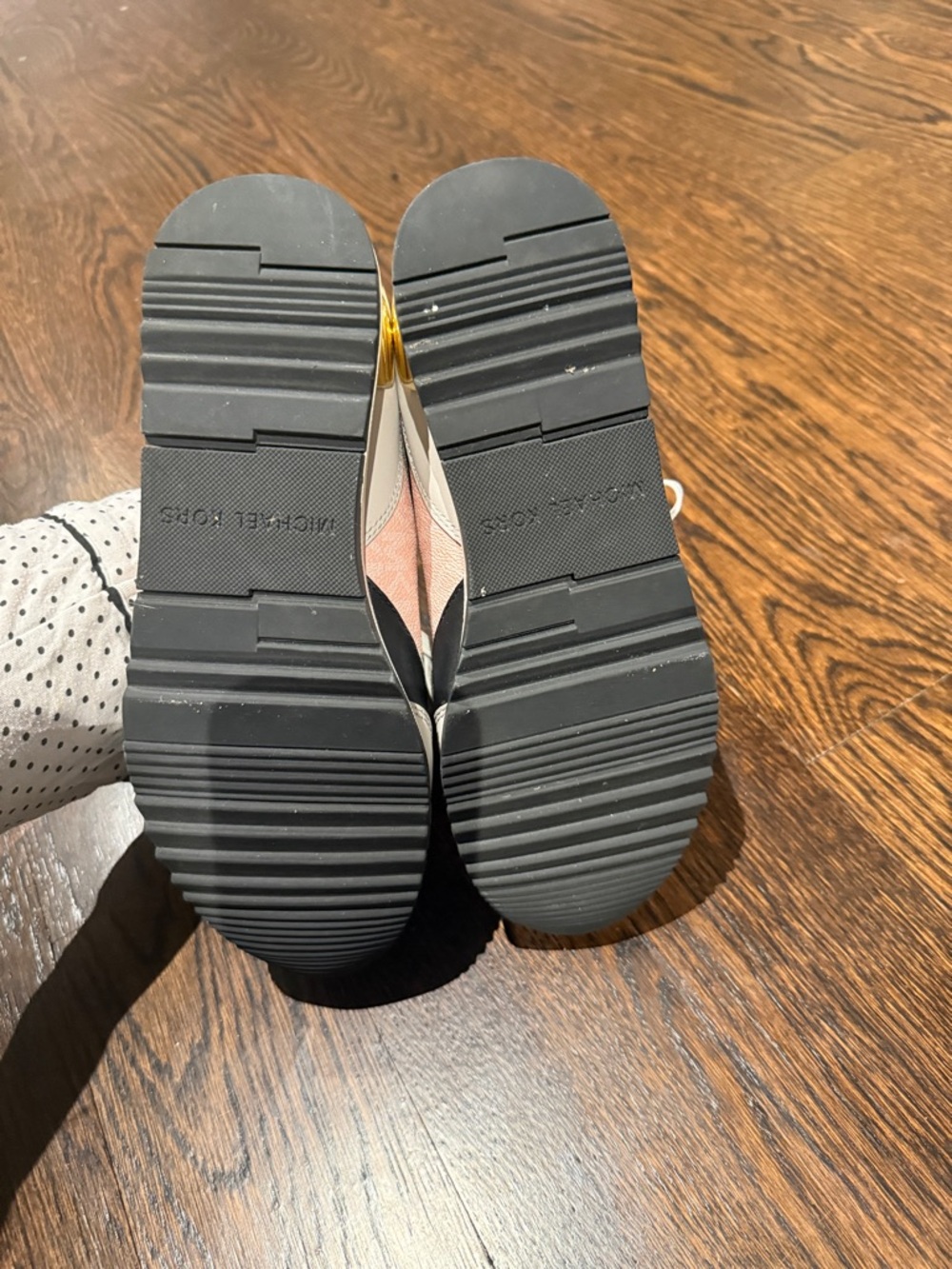 Michael Kors Olive, White & Beige Colorblock Sneakers with Pink Accent size 7.5 - Picture 4 of 7